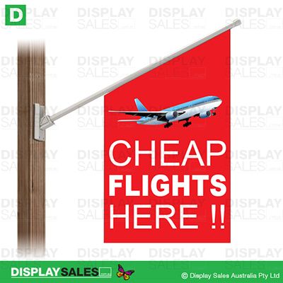 Point-sign flag -  "CHEAP FLIGHTS HERE"