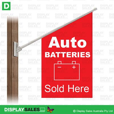 Point-sign flag -  "AUTO BATTERIES SOLD HERE"