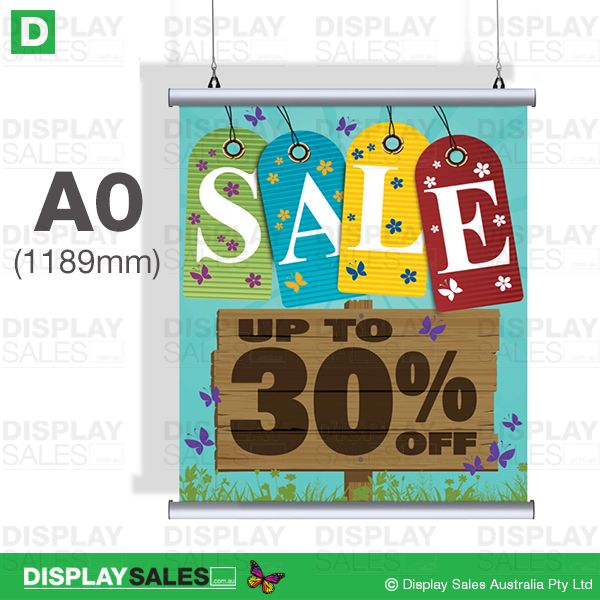 A0 Poster Size Hanging Rail System - Clip open (Poster size W:1189mm)