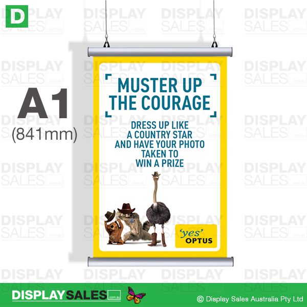 A1 Poster Size Hanging Rail System - Clip open (Poster size W:841mm)