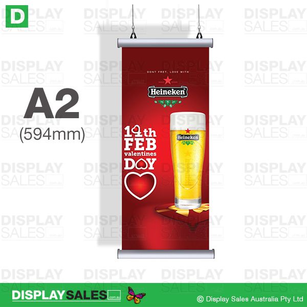 A2 Poster Size Hanging Rail System - Clip open (Poster size W:594mm)