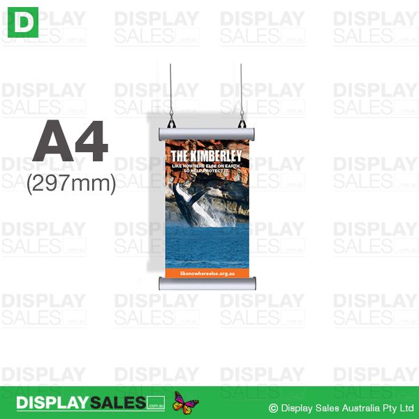 A4 Poster Size Hanging Rail System - Clip open (Poster size W:297mm)