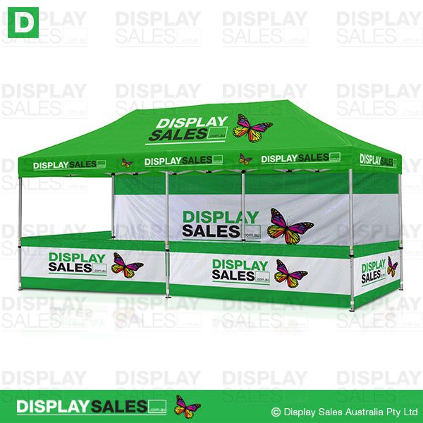 Folding Marquee 3m X 6m System With Full Color Branded Roof, Back Wall & 4 x  Half Walls