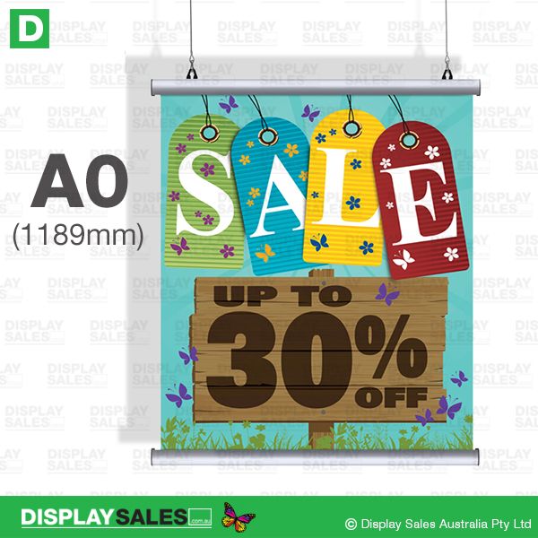 A0 Poster Size Hanging Rail System - Clip open (Poster size W:1189mm)