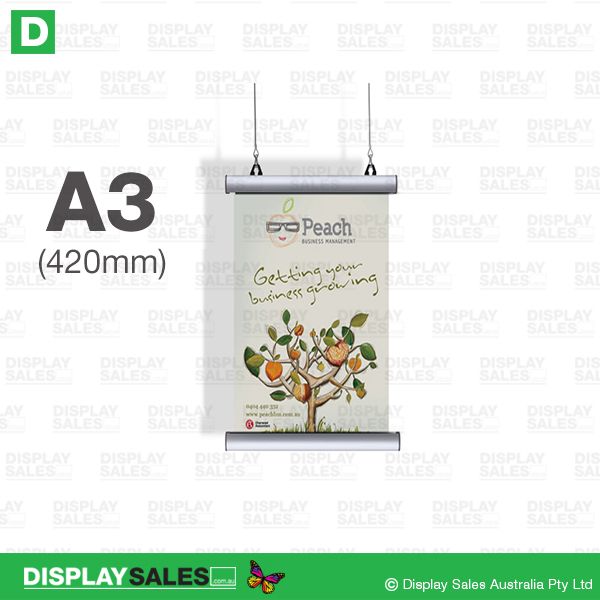 A3 Poster Size Hanging Rail System - Clip open (Poster size W:420mm)