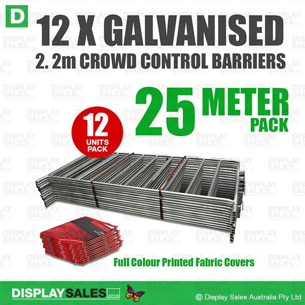 Galvanized Steel Crowd Control Barriers - 12 Units Pack (25 meter)