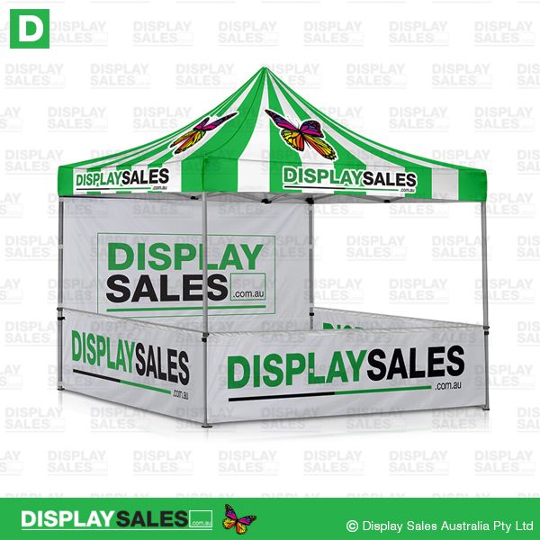 Folding Marquee 3 x 3 System with Full Color Branded Roof, 1 x Back Wall & 3 x Half Walls
